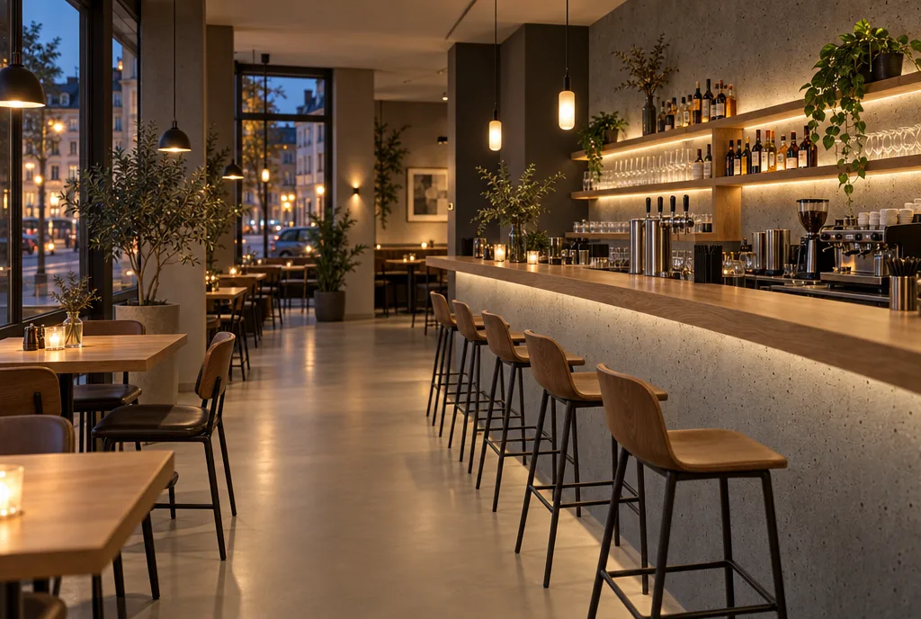 Visualisierung: Bar und Restaurant mit fugenlosem Boden und Tresen